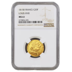 Monnaie France - Louis XVIII - 20 Francs or - 1815 R Londres - NGC MS 61-Slab
