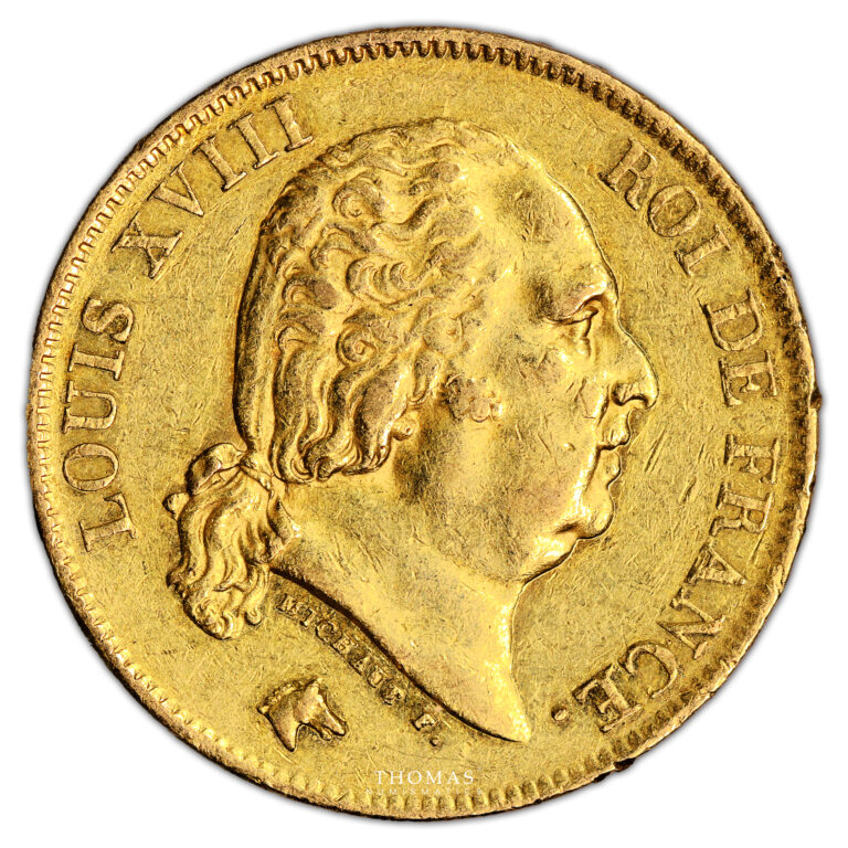 Coin France - Louis XVIII - Gold 40 Francs or - 1816 Q Perpignan - 10 660 examples obverse