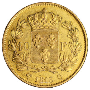 Monnaie France - Louis XVIII - 40 Francs or - 1816 Q Perpignan - 10 660 exemplaires-Revers