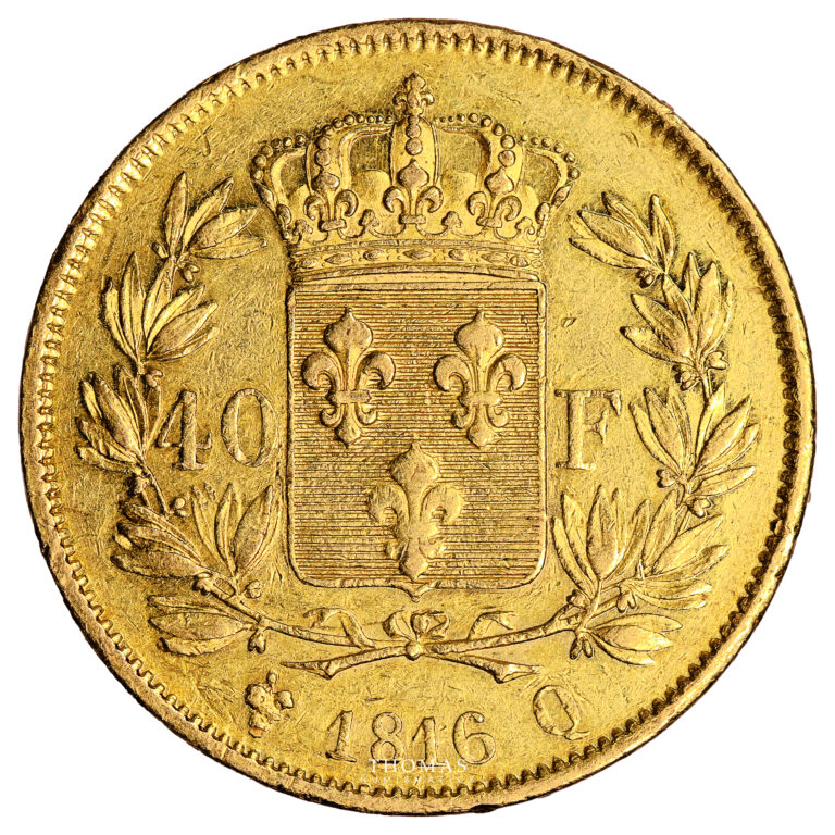 Coin France - Louis XVIII - Gold 40 Francs or - 1816 Q Perpignan - 10 660 examples reverse