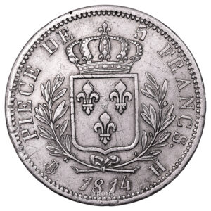 Monnaie France - Louis XVIII - 5 Francs - 1814 H La Rochelle-Revers