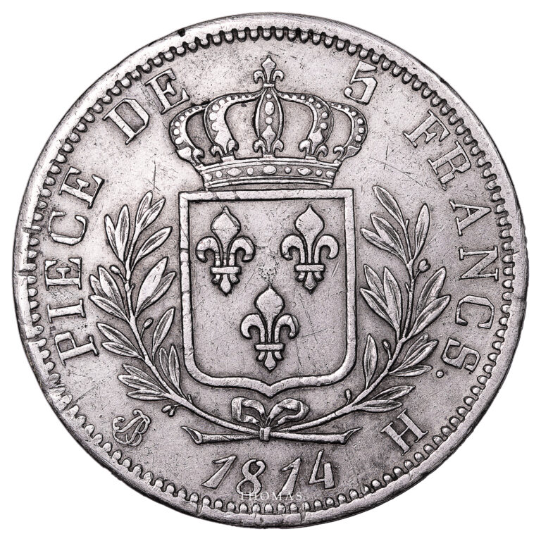 Monnaie France - Louis XVIII - 5 Francs - 1814 H La Rochelle-Revers