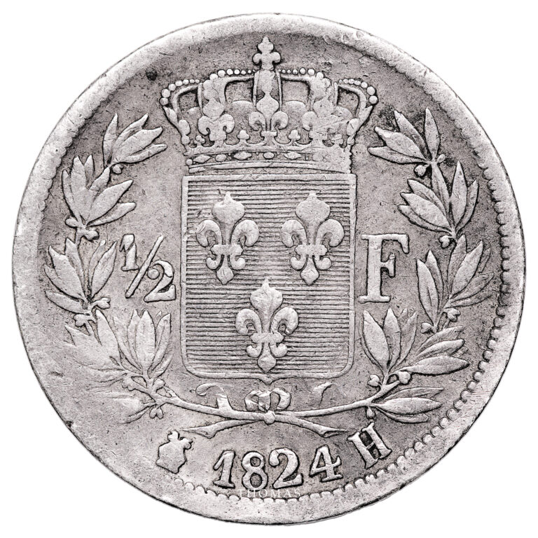 Monnaie France - Louis XVIII - Demi Franc Argent - 1824 H La Rochelle-Revers