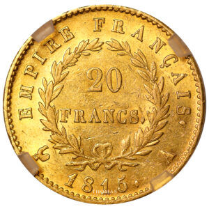 Monnaie France - Napoléon Ier - 20 Francs or - 1815 A Paris - Geni AU 58-Revers