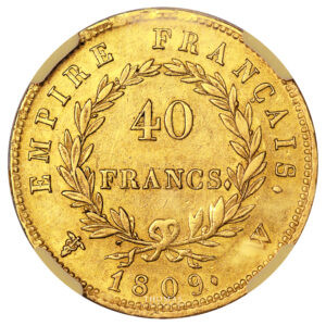 Monnaie France - Napoléon Ier - 40 Francs Or - 1809 W Lille - NGC AU 55-Revers