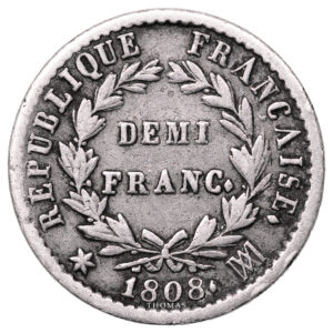 Monnaie France - Napoléon Ier - Demi Franc Argent - 1808 MA Marseille-Revers