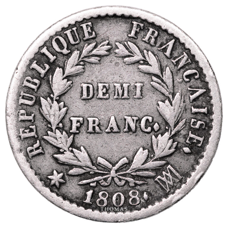 Monnaie France - Napoléon Ier - Demi Franc Argent - 1808 MA Marseille-Revers