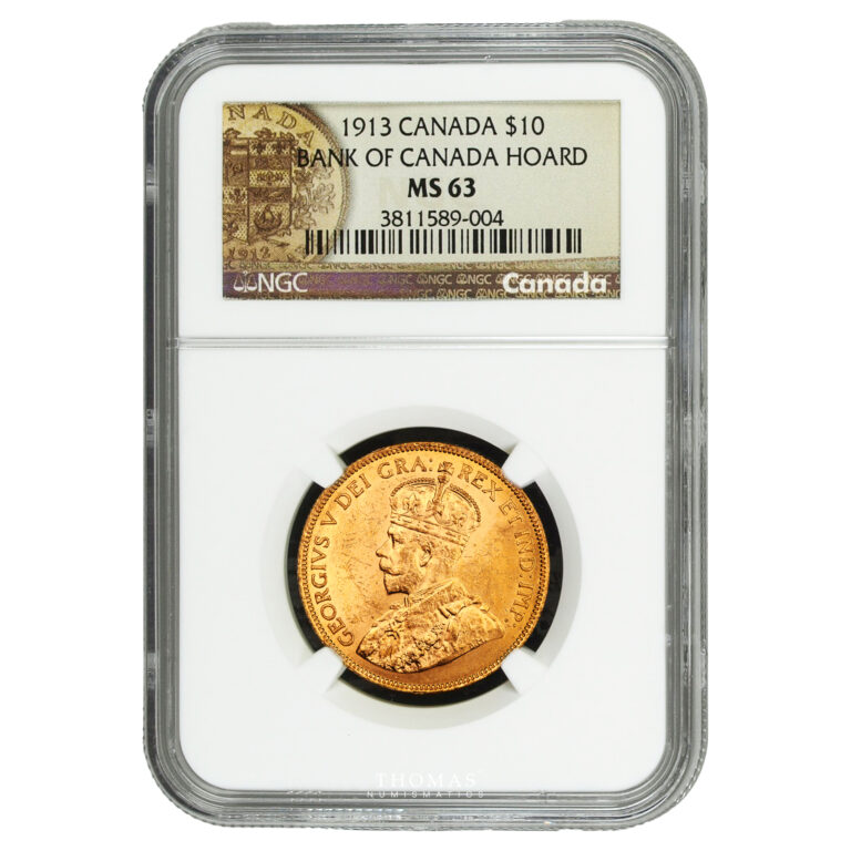 Monnaie Canada - George V 10 dollars or 1913 ottawa - Trésor de banque Canada - NGC MS 63-Slab