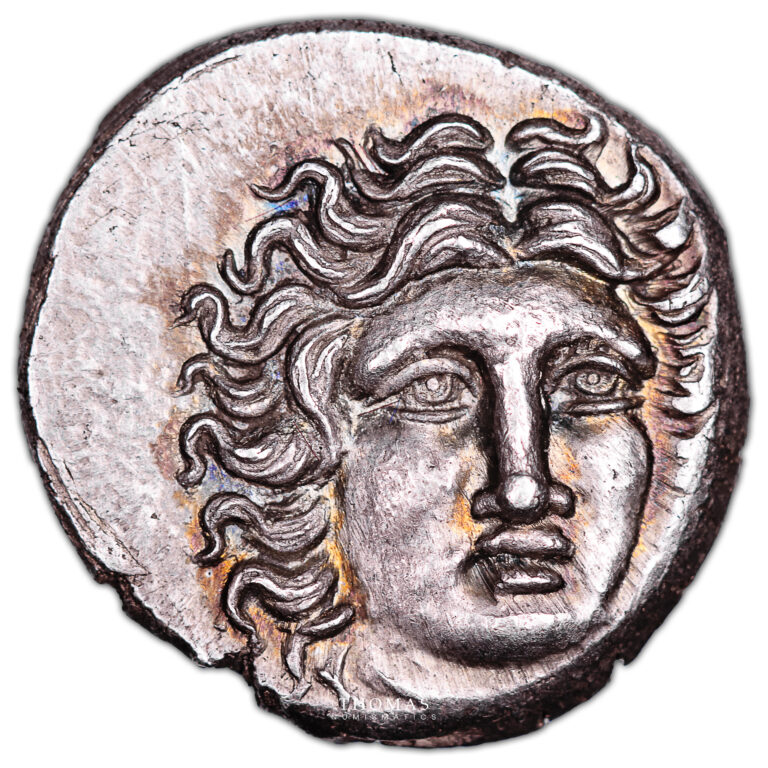 DRACHM – KINGDOM OF MACEDON – PSEUDO-RHODIAN ISSUE – PATINA SITICHIRO HOARD obverse