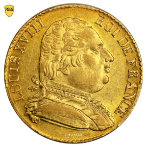 Coin France - Louis XVIII - Gold 20 Francs - 1815 R London - PCGS AU 58-obverse