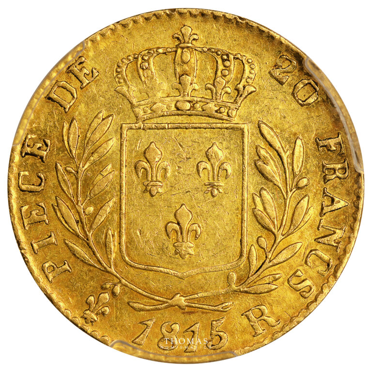 Coin France - Louis XVIII - Gold 20 Francs - 1815 R London - PCGS AU 58-Reverse