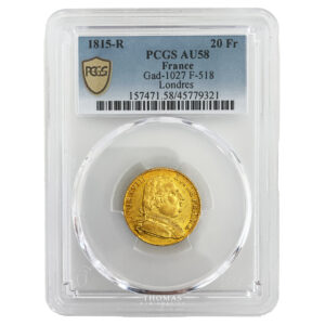 Coin France - Louis XVIII - Gold 20 Francs - 1815 R London - PCGS AU 58-Slab