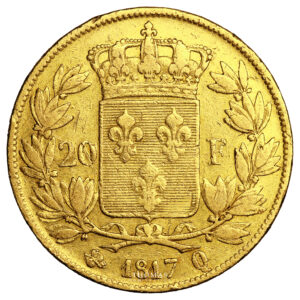 Monnaie France - Louis XVIII - 20 Francs OR - 1817 Q Perpignan-Revers