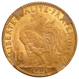 Coin France - Marianne - Gold - 10 francs or Coq - 1901 - GENI UNC Scratch reverse