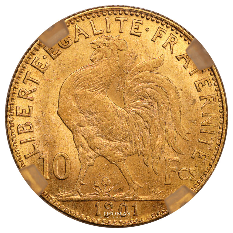 Coin France - Marianne - Gold - 10 francs or Coq - 1901 - GENI UNC Scratch reverse