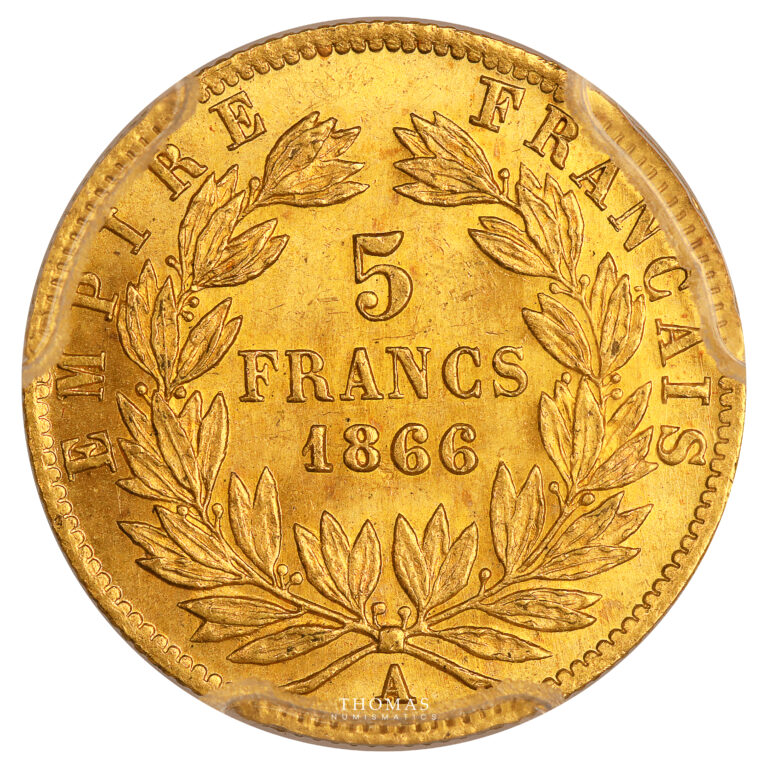 Coin France - Napoléon III - 5 Francs Gold - 1866 A Paris - PCGS MS 64-Revers