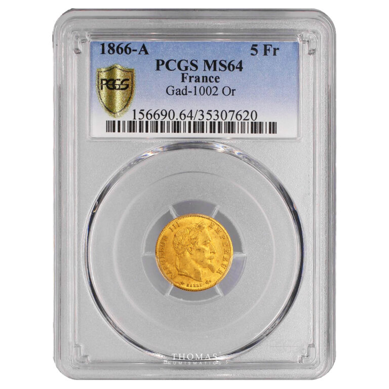 Coin France - Napoléon III - 5 Francs Gold - 1866 A Paris - PCGS MS 64-Slab
