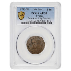 2 sols balance - 1793 w lille - PCGS AU 50 fauté slab