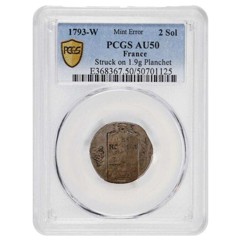 2 sols balance - 1793 w lille - PCGS AU 50 fauté slab