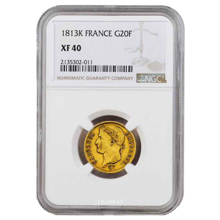 20 francs or 1813 K Bordeaux - NGC XF 40 slab
