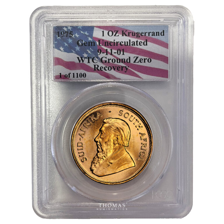 Monnaie Afrique du Sud - Krugerrand 1 Oz or - 1975 - PCGS Gem UNC - World Trade Center-Slab