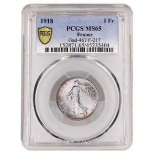 Monnaie France - 1 Franc Semeuse 1918 Argent - PCGS MS 65-Slab