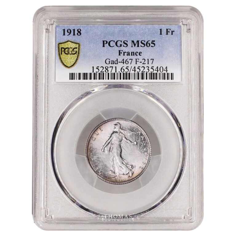 Monnaie France - 1 Franc Semeuse 1918 Argent - PCGS MS 65-Slab