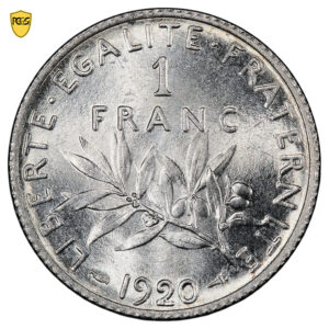 Monnaie France - 1 Franc Semeuse 1920 Argent - PCGS MS 65-Avers