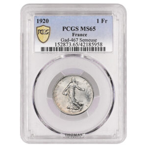Monnaie France - 1 Franc Semeuse 1920 Argent - PCGS MS 65-Slab