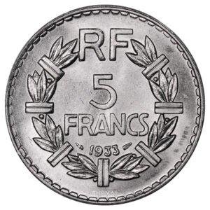 Monnaie France - 5 francs Lavrillier 1933 nickel - PCGS MS 65-Revers