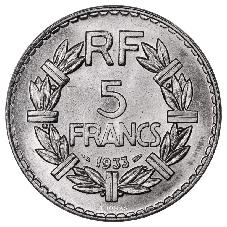 Monnaie France - 5 francs Lavrillier 1933 nickel - PCGS MS 65-Revers