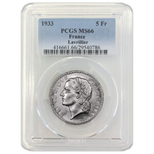 Coin France - 5 francs Lavrillier 1933 nickel - PCGS MS 66 slab