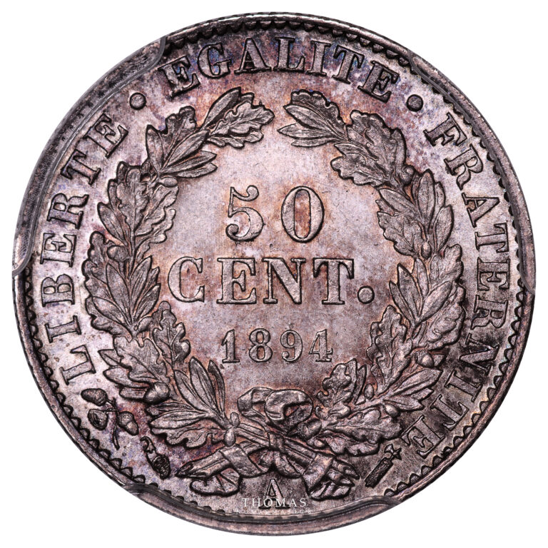 Monnaie France - Cérès - 50 centimes - 1894 A Paris - PCGS MS 65-Revers