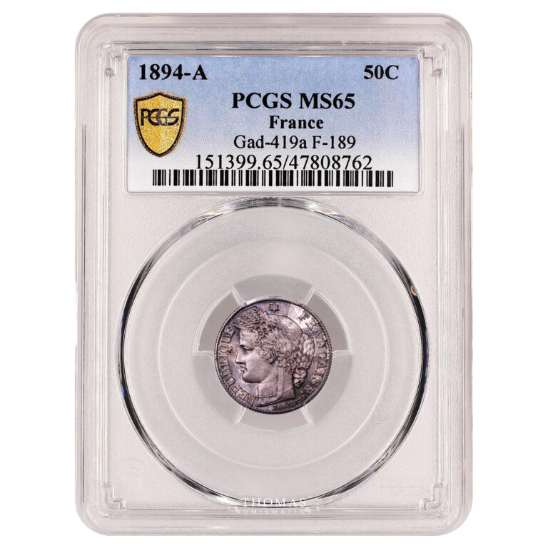 Monnaie France - Cérès - 50 centimes - 1894 A Paris - PCGS MS 65-Slab