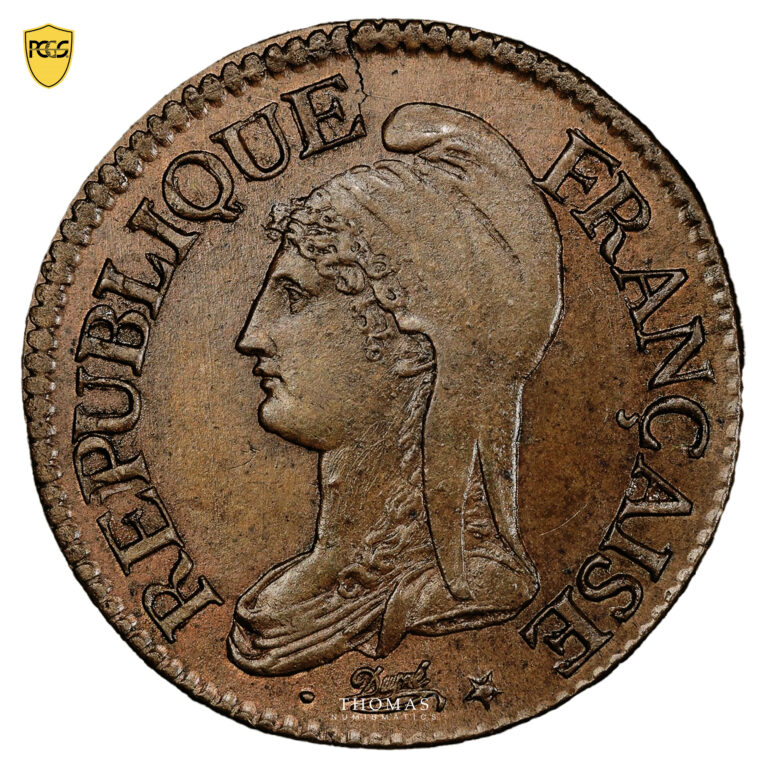 Coin France - Décime Dupré - AN 4 D Lyon - Restrike - PCGS MS 65 BN