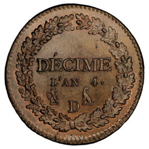 Coin France - Décime Dupré - AN 4 D Lyon - Restrike - PCGS MS 65 BN reverse