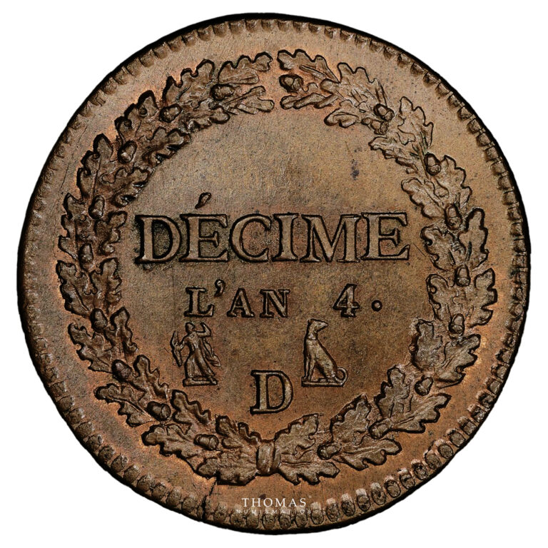Coin France - Décime Dupré - AN 4 D Lyon - Restrike - PCGS MS 65 BN reverse