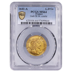 Monnaie France - Louis XIII - Louis d'or à la mèche courte - 1641 A Paris - PCGS MS 64-Slab