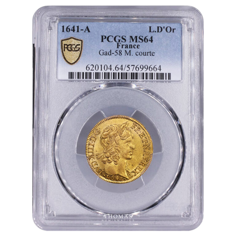 Monnaie France - Louis XIII - Louis d'or à la mèche courte - 1641 A Paris - PCGS MS 64-Slab