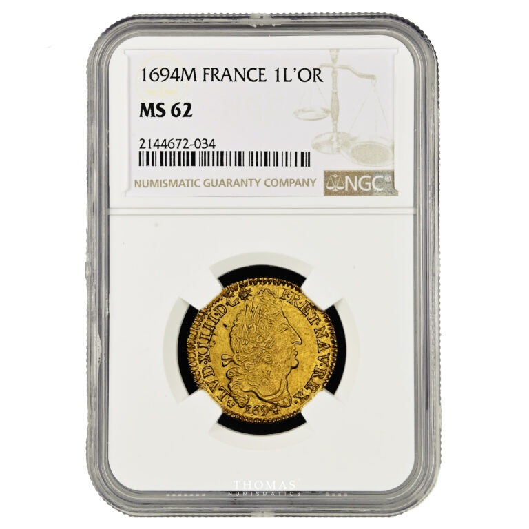 Monnaie France - Louis XIV - Louis d'or aux 4L - 1694 M Toulouse - NGC MS 62 slab