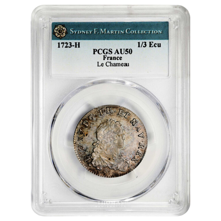 Monnaie France - Louis XV - 1:3 Écu - 1723 H La Rochelle - PCGS AU 50-Slab