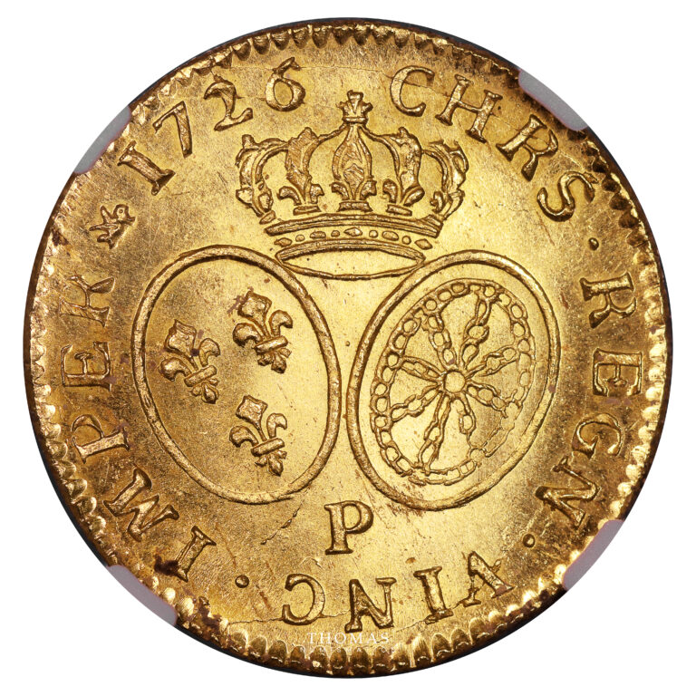 Coin France - Louis XV - Louis d'or aux Lunettes  - 1726 P Dijon - NGC MS 65+ reverse