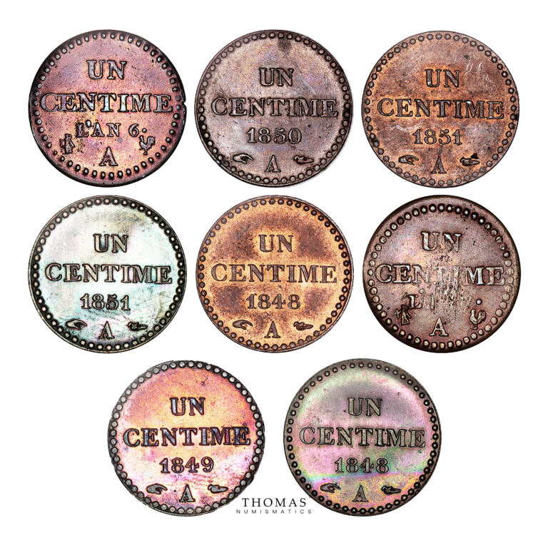 Monnaie France - Louis XVI - République - Lot de 8 Centime - AN 6 à 1851 A Paris-Revers