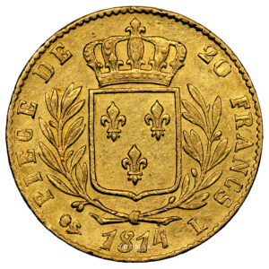 Monnaie France - Louis XVIII - 20 Francs Or - 1814 L Bayonne-Revers
