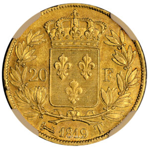 Monnaie France - Louis XVIII - 20 Francs Or - 1819 T Nantes - NGC AU 55-Revers