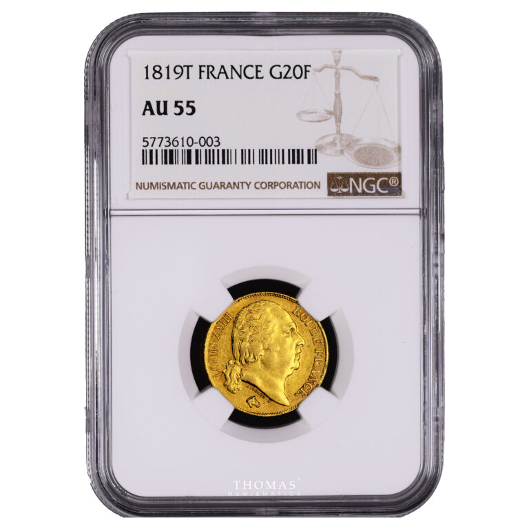 Monnaie France - Louis XVIII - 20 Francs Or - 1819 T Nantes - NGC AU 55-Slab