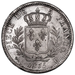 Monnaie France - Louis XVIII - 5 Francs Argent - 1815 B Rouen-Revers