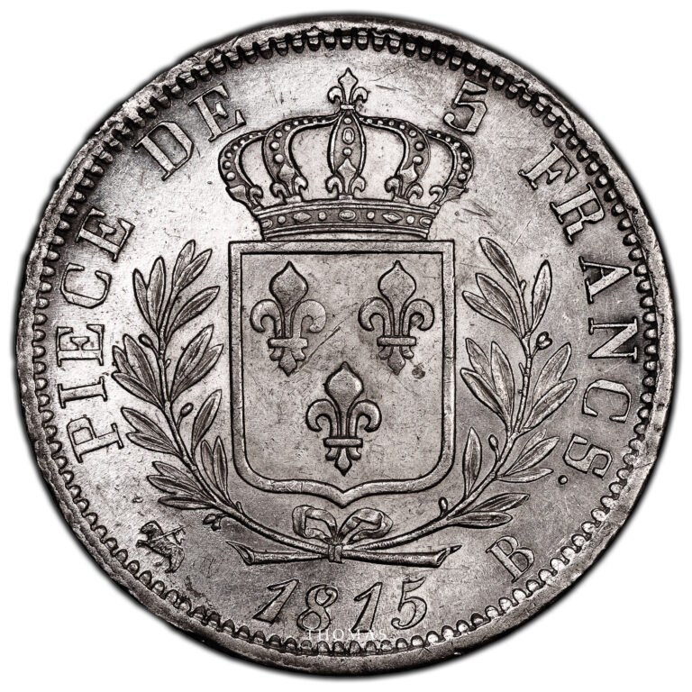 Monnaie France - Louis XVIII - 5 Francs Argent - 1815 B Rouen-Revers