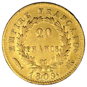 Monnaie France - Napoléon Ier - 20 Francs Or Tête Laurée - 1809 K Bordeaux-Revers