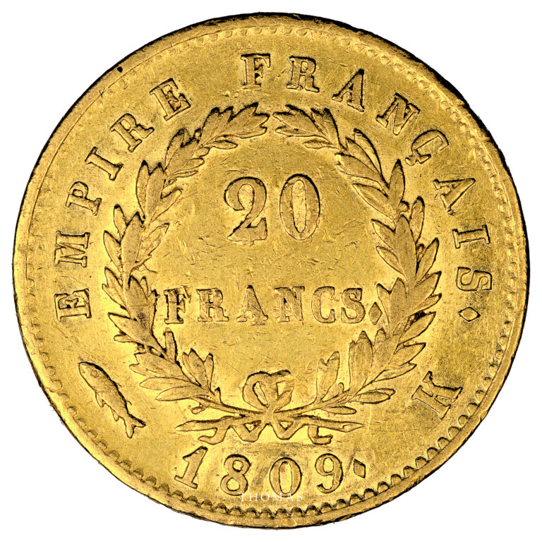 Monnaie France - Napoléon Ier - 20 Francs Or Tête Laurée - 1809 K Bordeaux-Revers